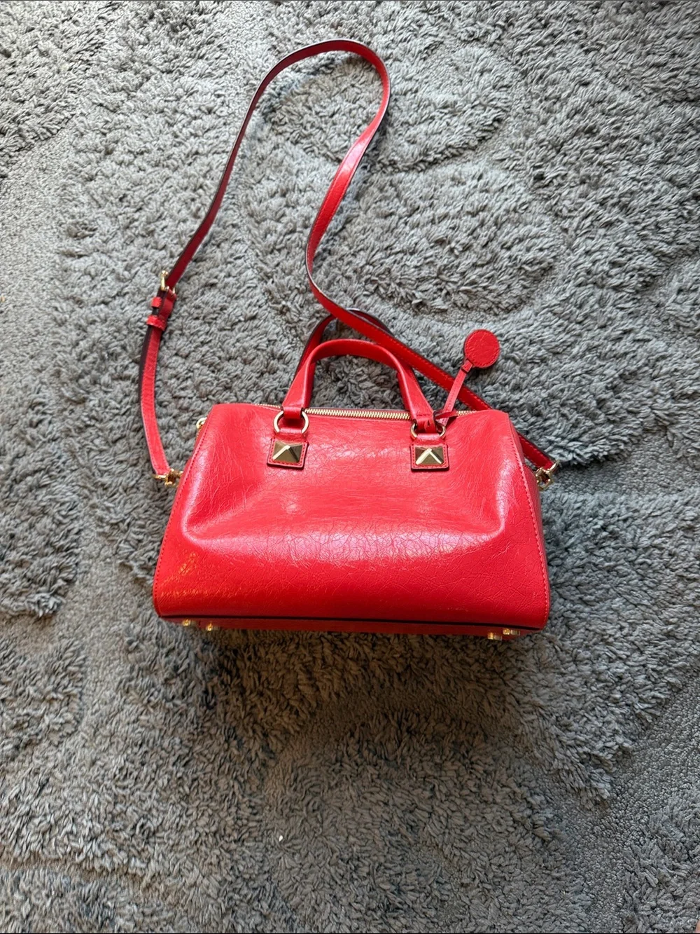 Michael Kors Red Leather Satchel with Gold Hardware